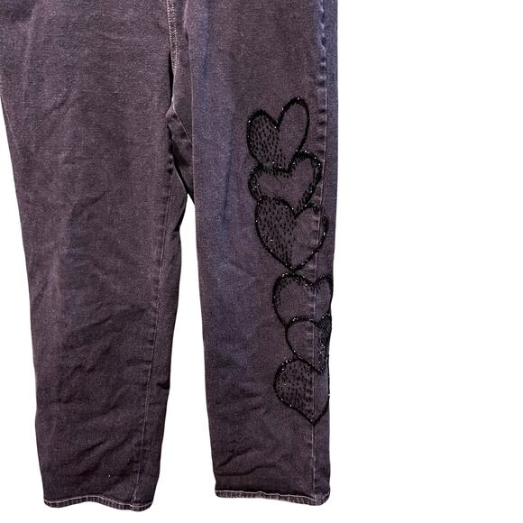 Quacker Factory Black Sequin Hearts Chain Denim Jeans Large Vintage - Picture 2 of 7
